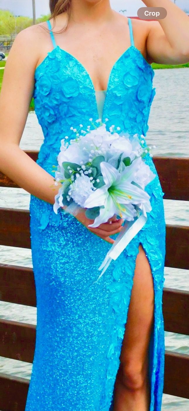 Style 1012 Jovani Size 4 Prom Blue Mermaid Dress on Queenly