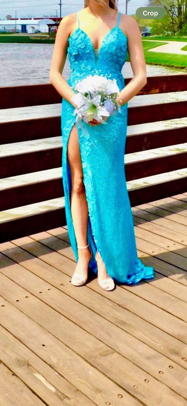 Style 1012 Jovani Size 4 Prom Blue Mermaid Dress on Queenly