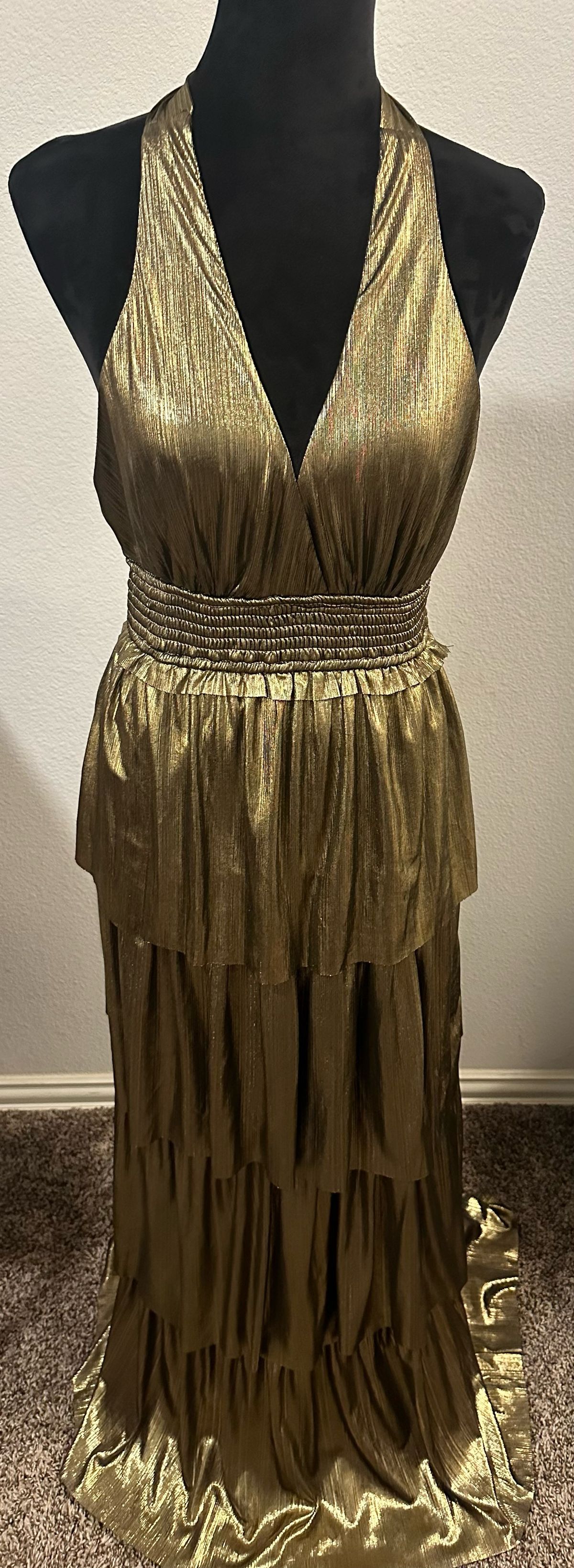 Size S Prom Halter Gold Floor Length Maxi on Queenly