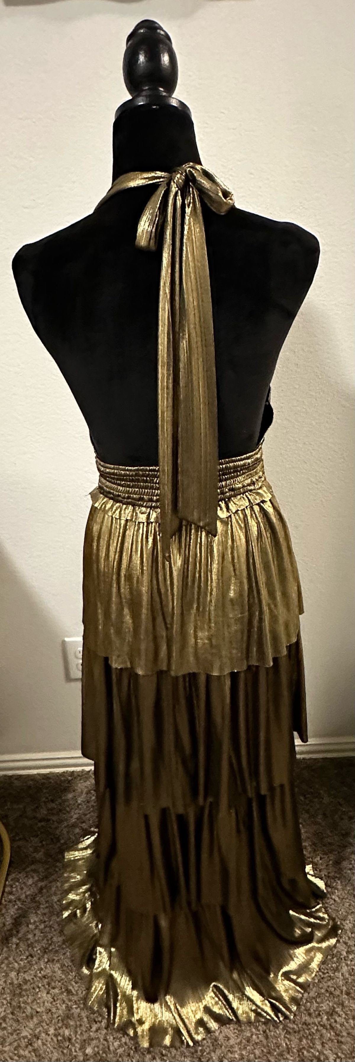 Size S Prom Halter Gold Floor Length Maxi on Queenly