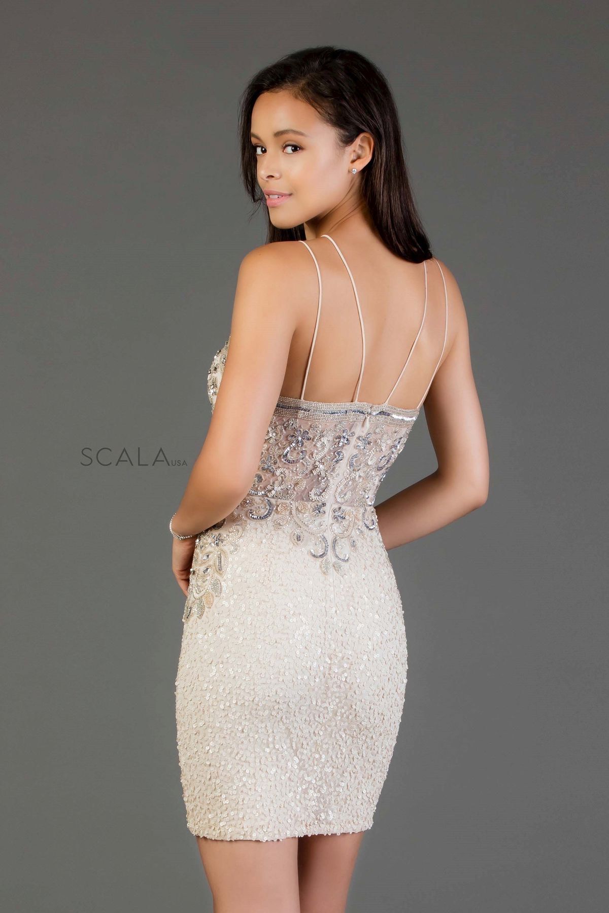 Scala Size 00 Homecoming Sequined Nude Cocktail Dress on Queenly