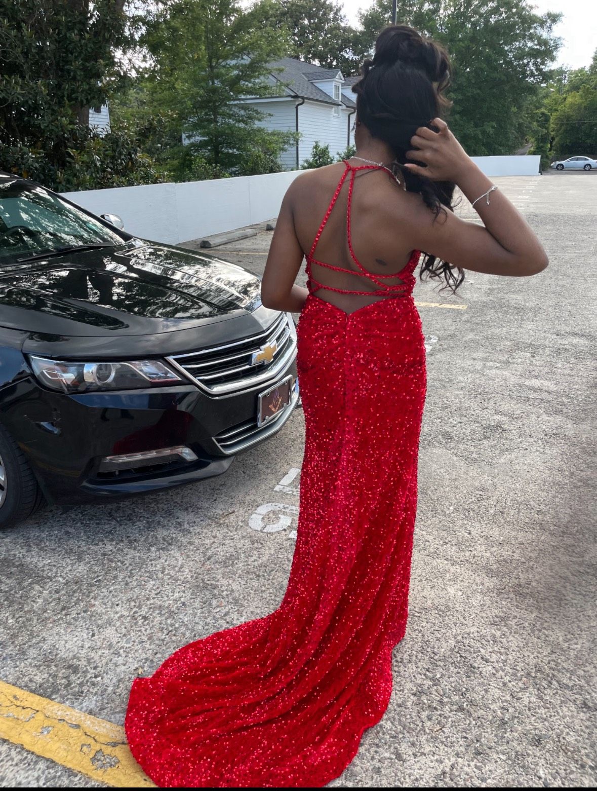 Size M Prom Plunge Red Dress With Train on Queenly