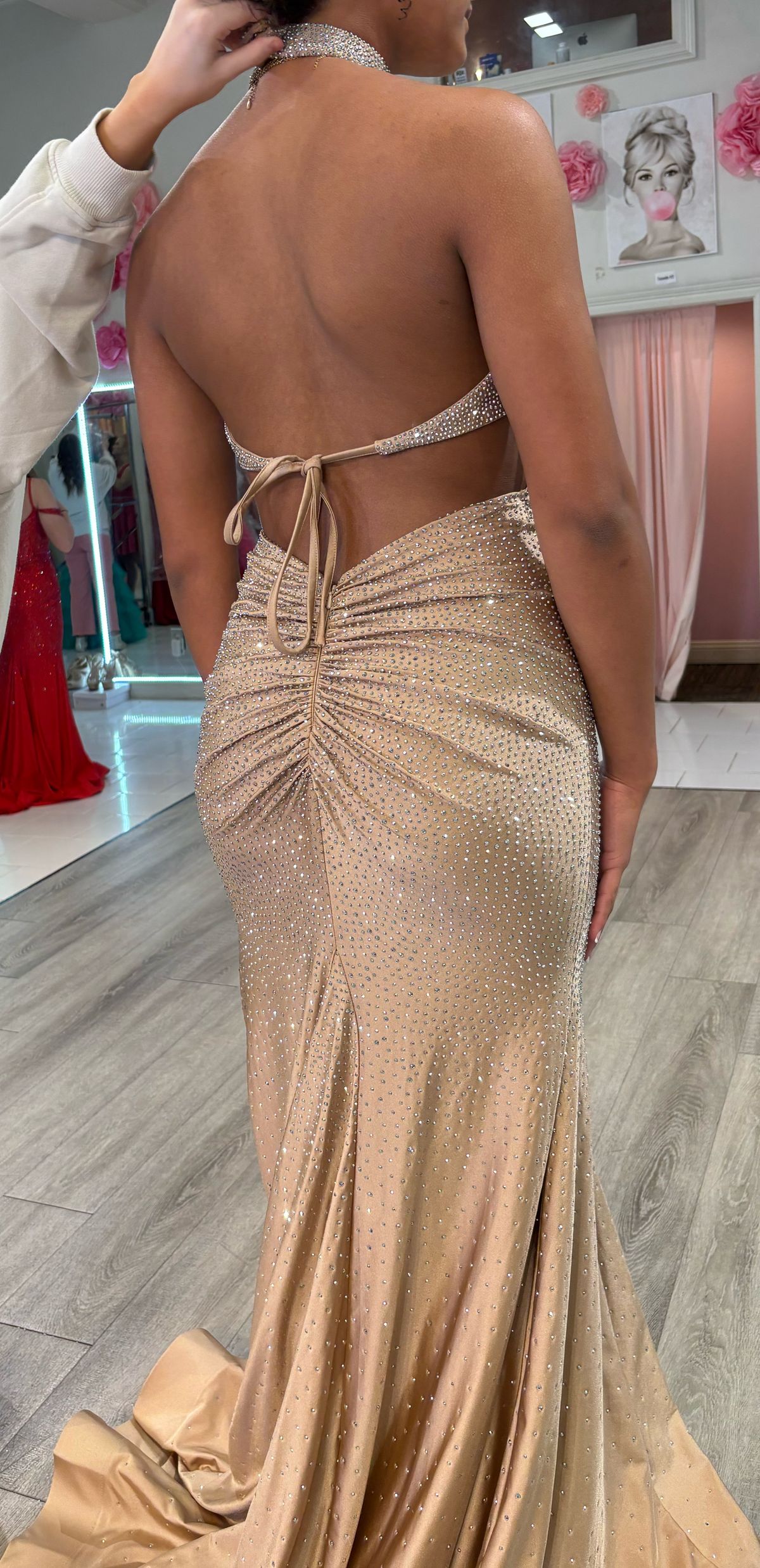 Sherri Hill Size 4 Prom High Neck Nude Side Slit Dress on Queenly