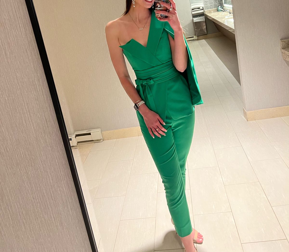 Lavish Alice Size 6 Pageant One Shoulder Green Formal Jumpsuit on Queenly