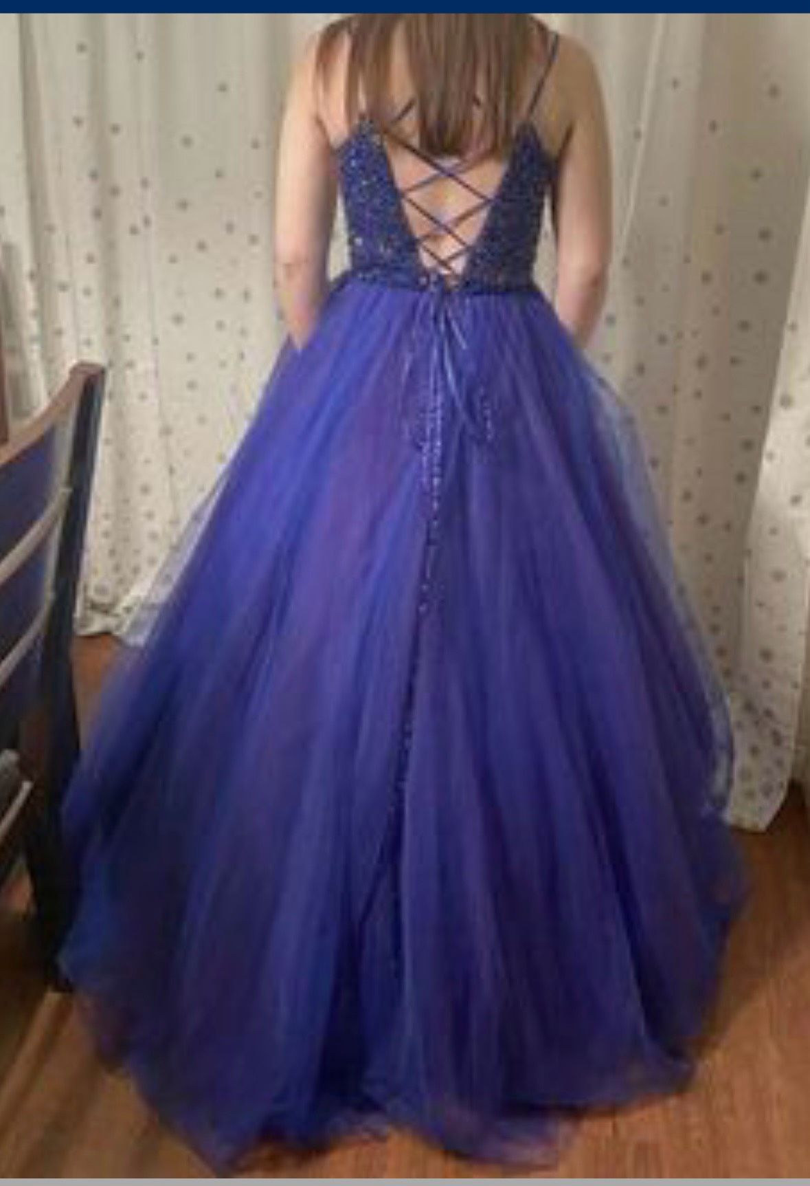 Size 4 Prom Plunge Blue Ball Gown on Queenly