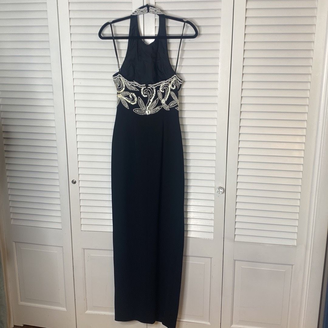 Style 9781 Alyce Designs Size 8 Halter Black Side Slit Dress on Queenly