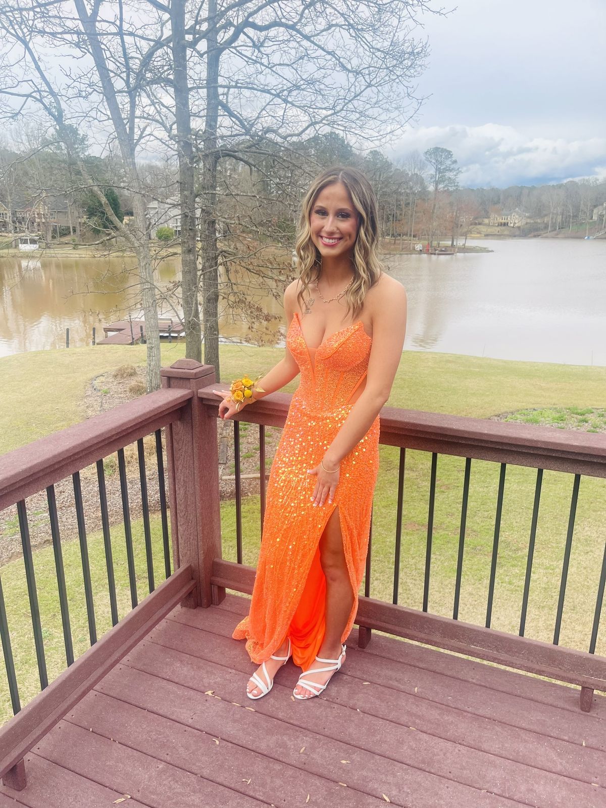 Size 2 Prom Orange Side Slit Dress on Queenly