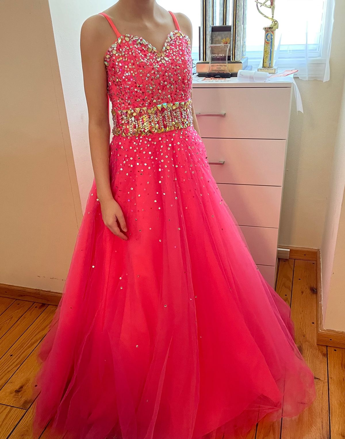 Girls Size 5 Pageant Pink Ball Gown on Queenly