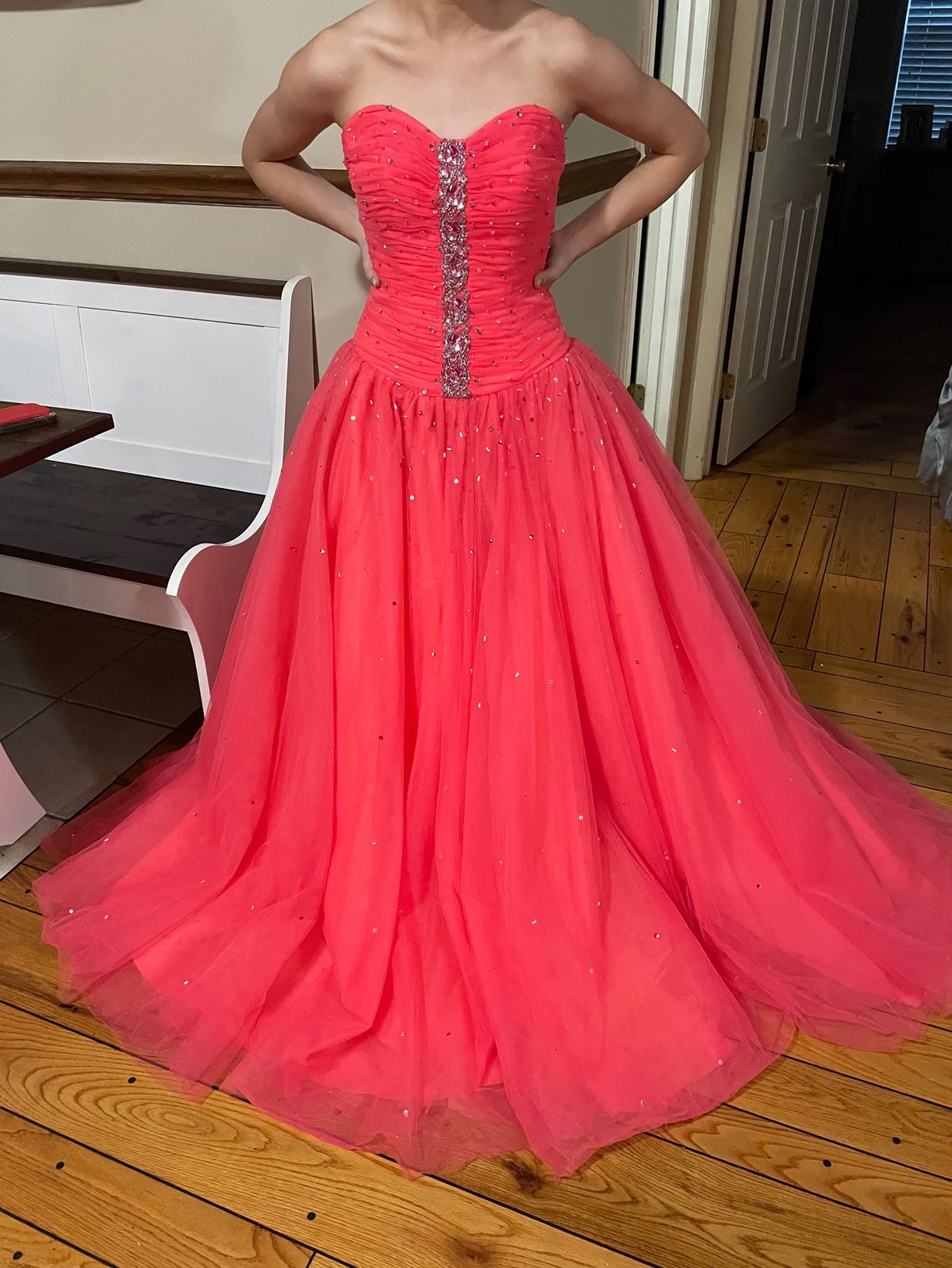 Size 2 Prom Strapless Orange Ball Gown on Queenly