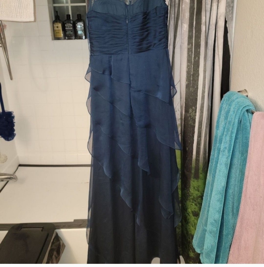 Adrianna Papell Size 6 Prom Sheer Blue Floor Length Maxi on Queenly