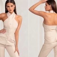 Size 2 High Neck Nude Formal Jumpsuit on Queenly