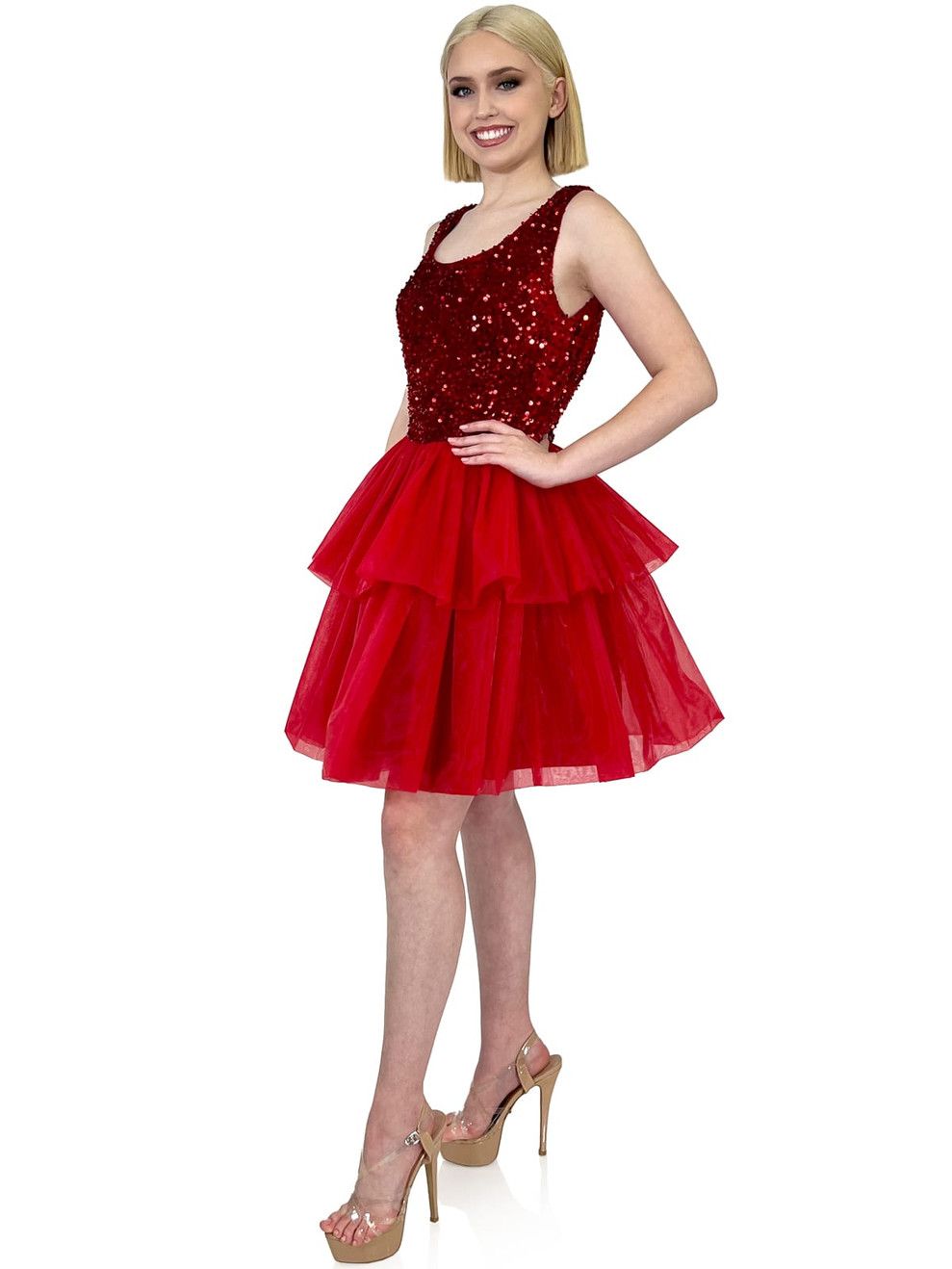 Style 8249 Marc Defang Size 6 Velvet Red Cocktail Dress on Queenly