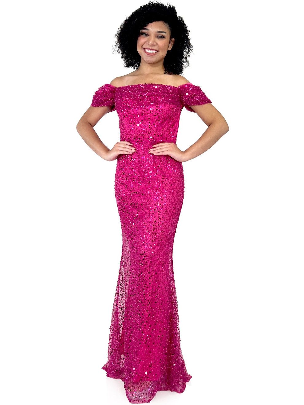 Style 8228 Marc Defang Size 4 Prom Off The Shoulder Hot Pink Dress With Train on Queenly