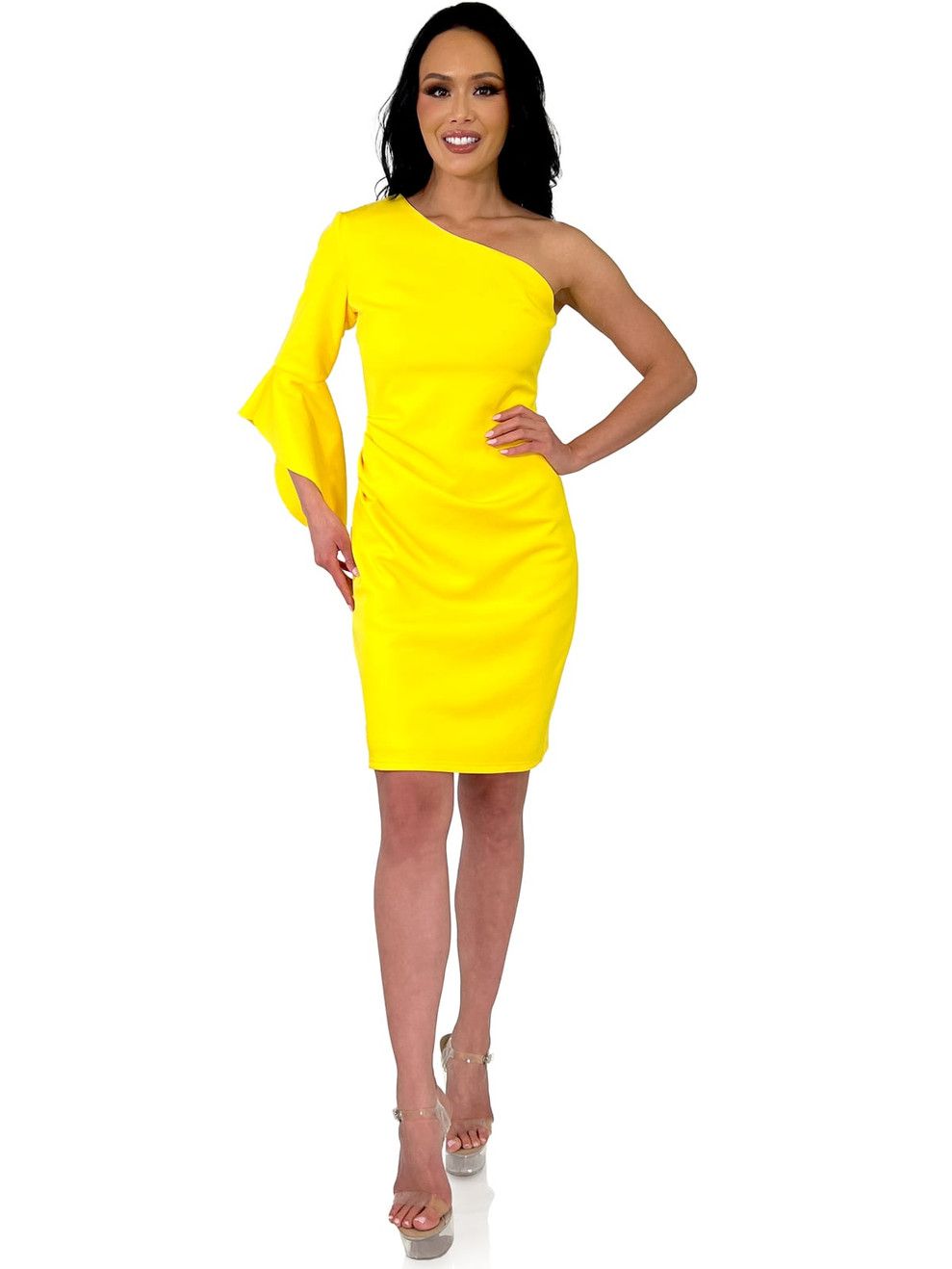 Style 8243 Marc Defang Size 4 Pageant Yellow Cocktail Dress on Queenly