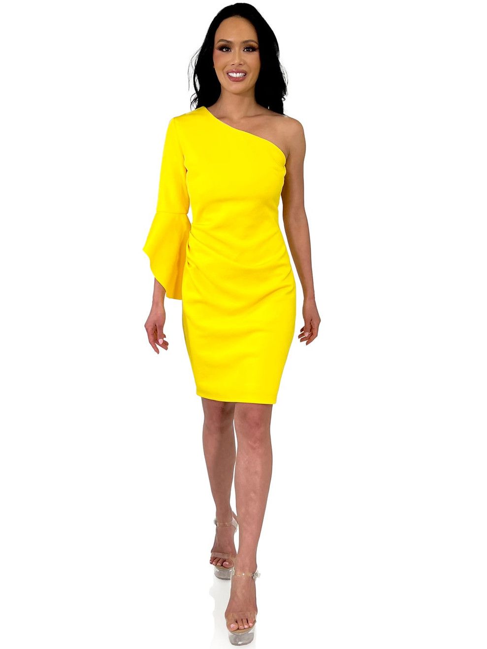 Style 8243 Marc Defang Size 6 Pageant Yellow Cocktail Dress on Queenly