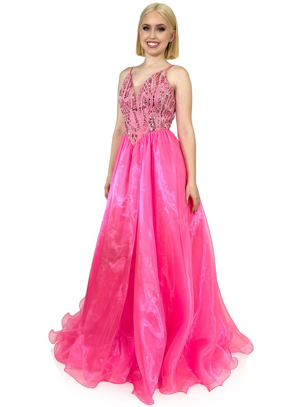 Style 8254 Marc Defang Size 4 Prom Hot Pink Ball Gown on Queenly