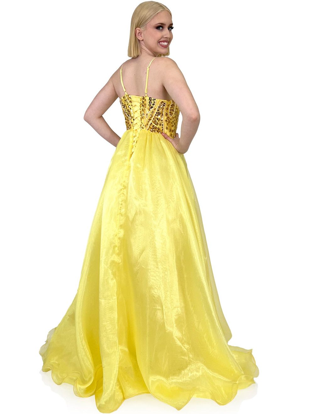 Style 8254 Marc Defang Size 4 Prom Yellow Ball Gown on Queenly