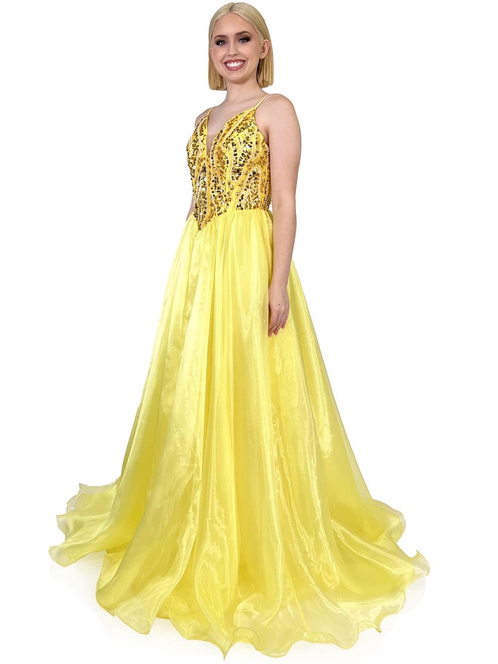 Style 8254 Marc Defang Size 5 Prom Yellow Ball Gown on Queenly