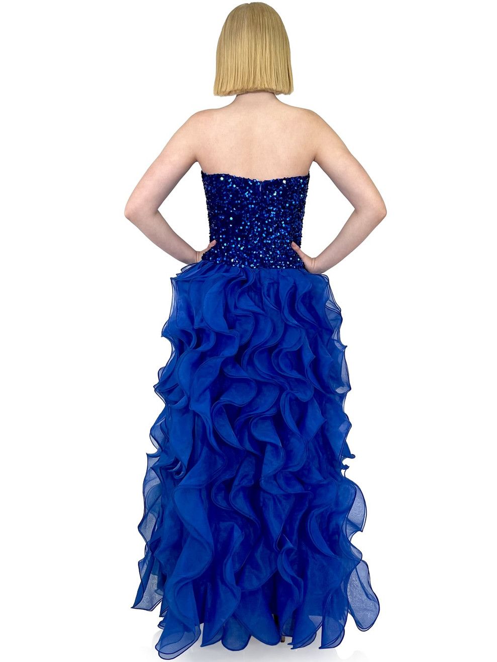Style 8325 Marc Defang Size 4 Prom Velvet Blue Ball Gown on Queenly