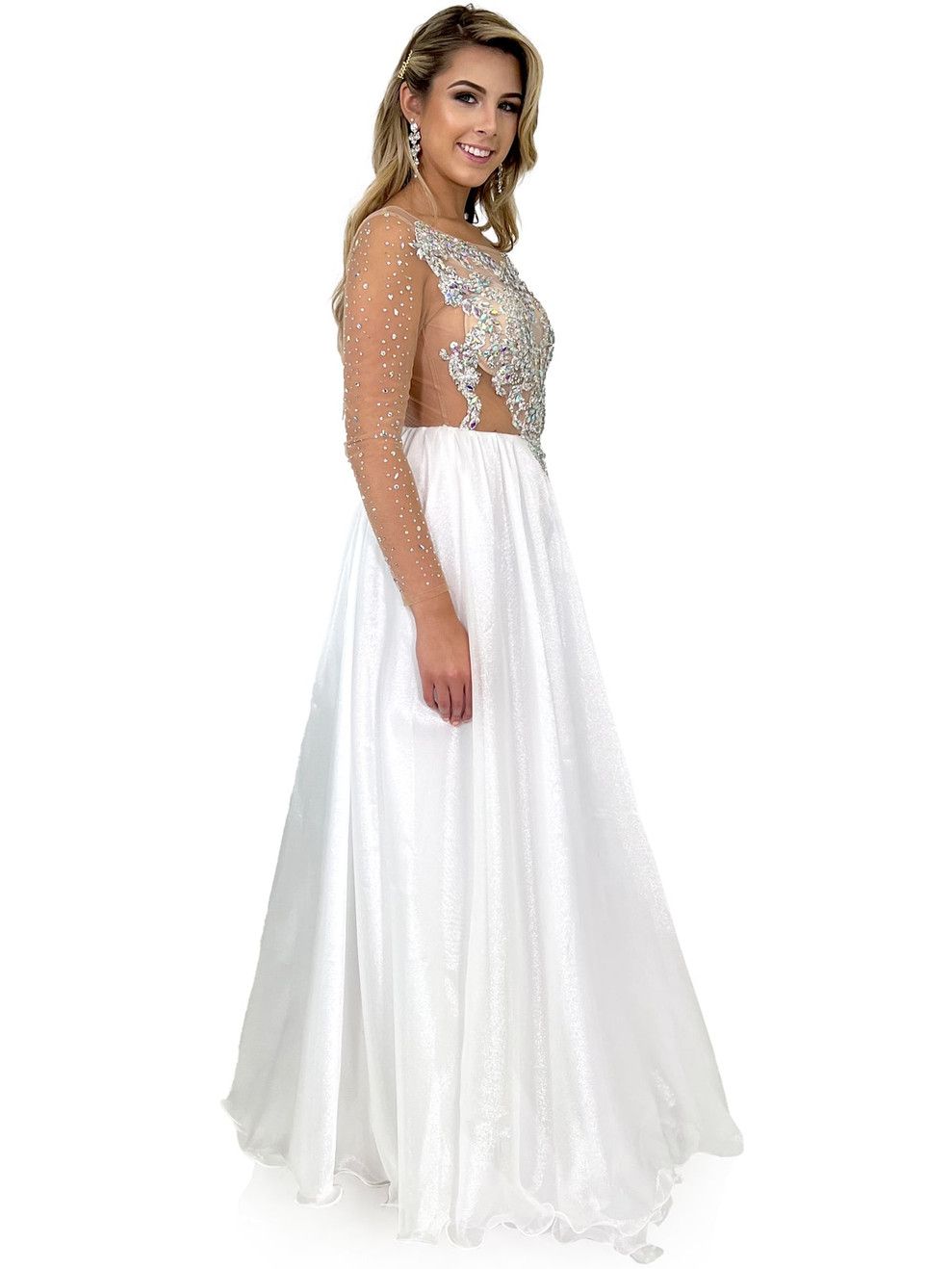 Style 8309 Marc Defang Size 4 Prom Sequined White A-line Dress on Queenly