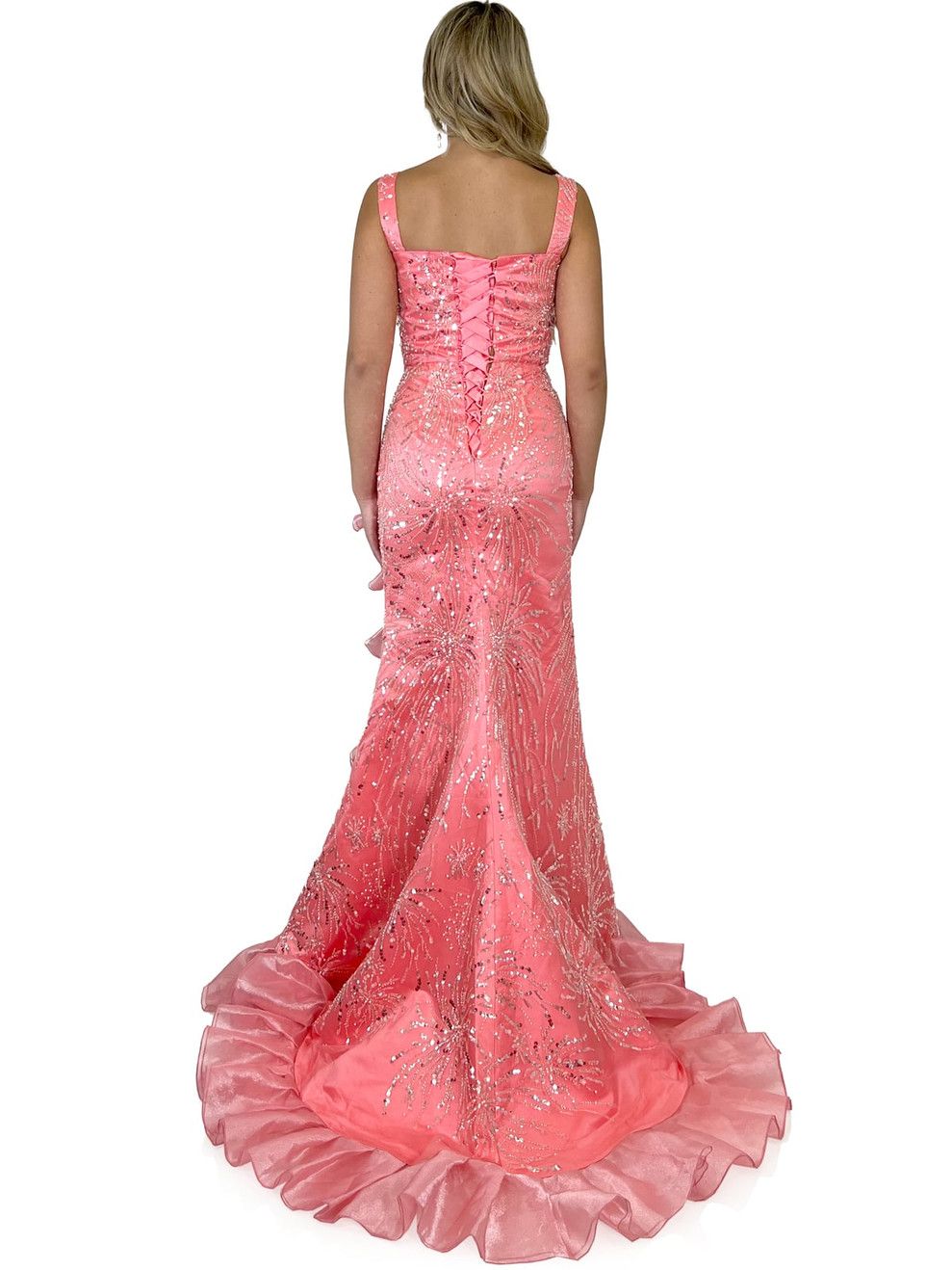Style 8298 Marc Defang Size 4 Prom Coral Mermaid Dress on Queenly