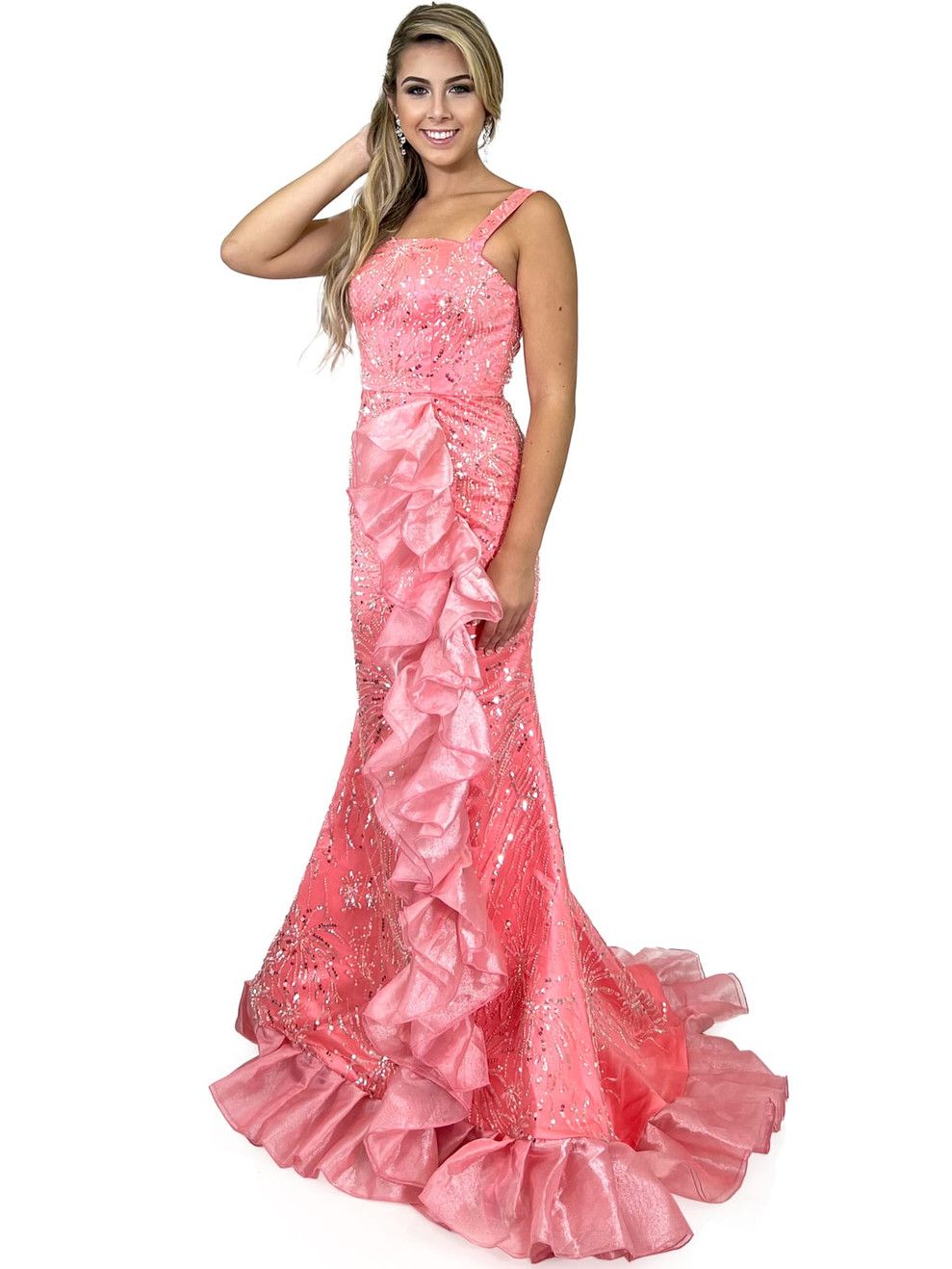 Style 8298 Marc Defang Size 4 Prom Coral Mermaid Dress on Queenly