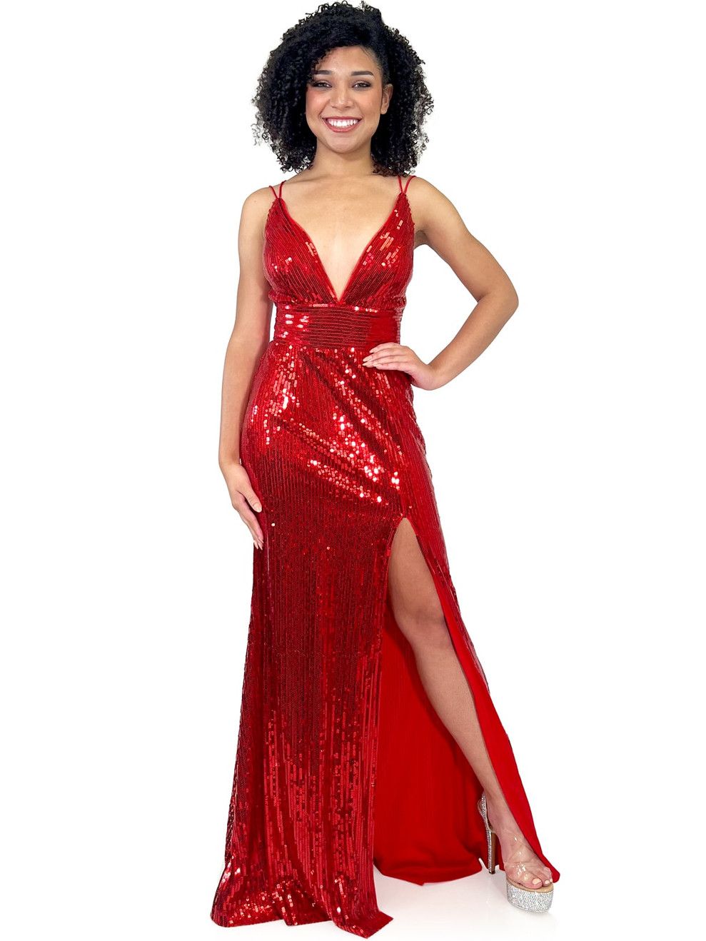 Style 8317 Marc Defang Size 4 Prom Red Side Slit Dress on Queenly