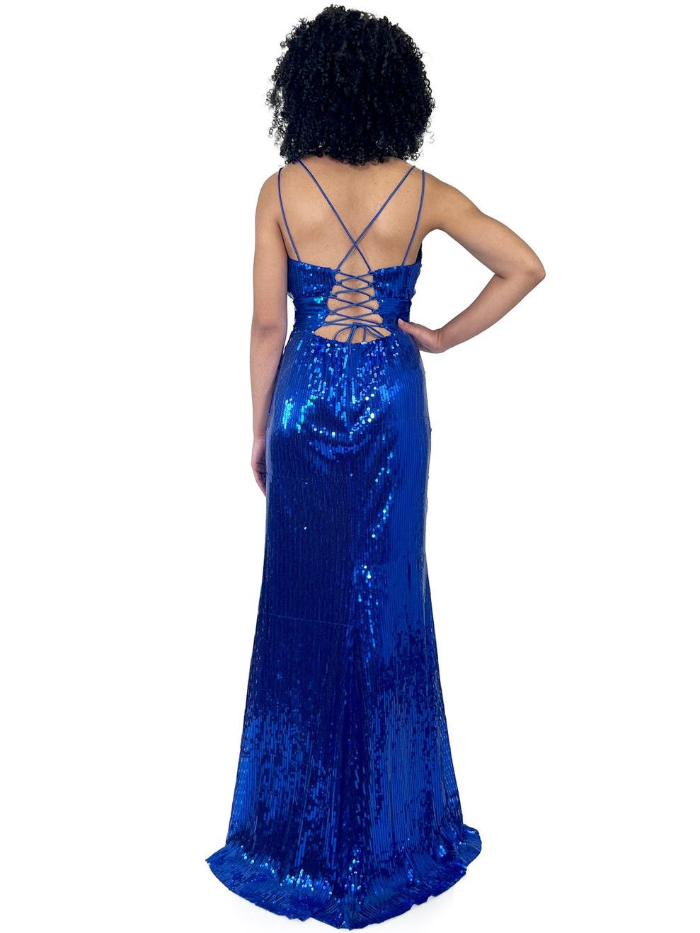 Style 8317 Marc Defang Size 4 Prom Royal Blue Side Slit Dress on Queenly