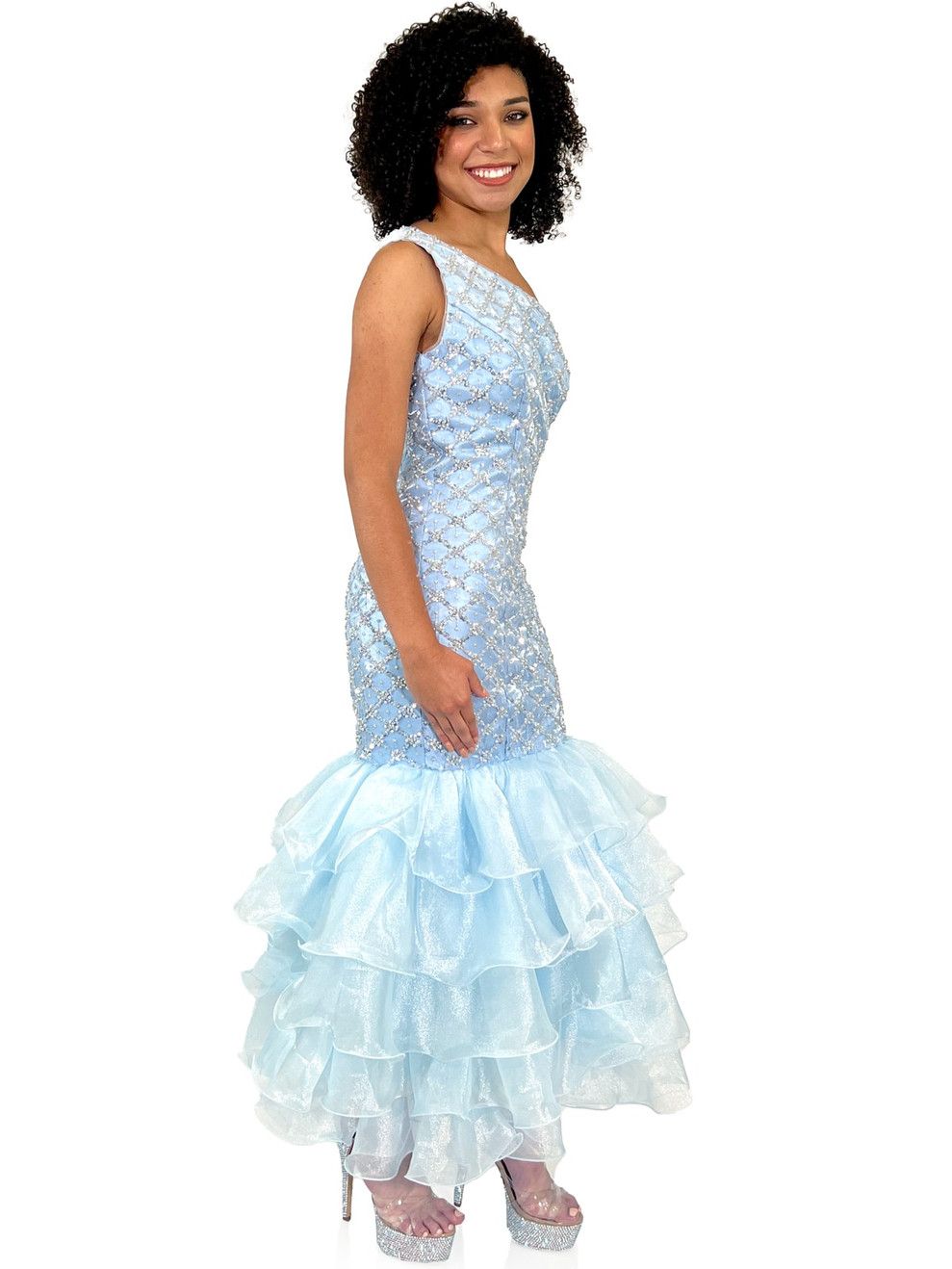 Style 8316 Marc Defang Size 7 Pageant Blue Mermaid Dress on Queenly