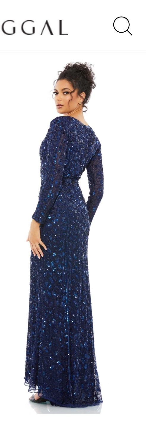 Style 5002 Mac Duggal Size 14 Plunge Blue A-line Dress on Queenly