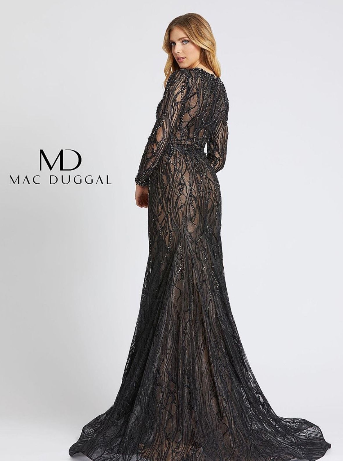Style 79291 Mac Duggal Size 12 Wedding Guest Long Sleeve Black Mermaid Dress on Queenly