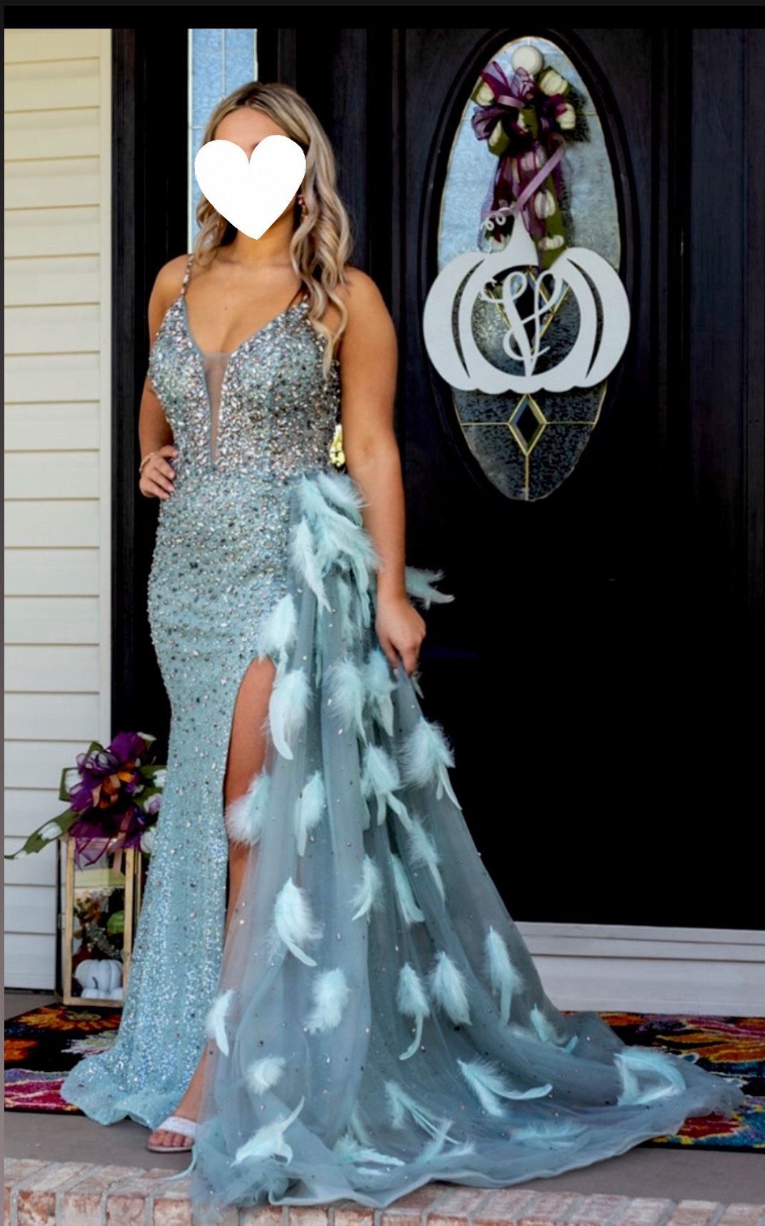 Catwalk Couture Size 6 Prom Plunge Sequined Turquoise Blue Side Slit Dress on Queenly