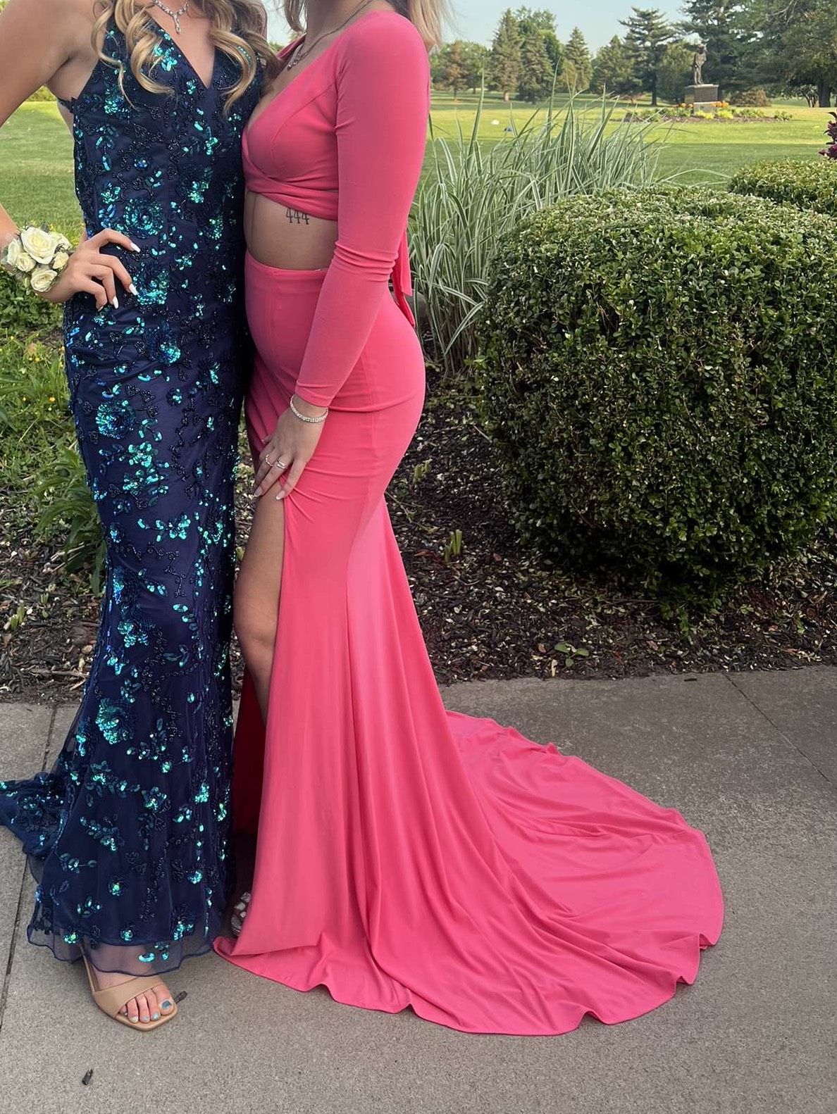 Sherri Hill Size 0 Prom Long Sleeve Pink Side Slit Dress on Queenly