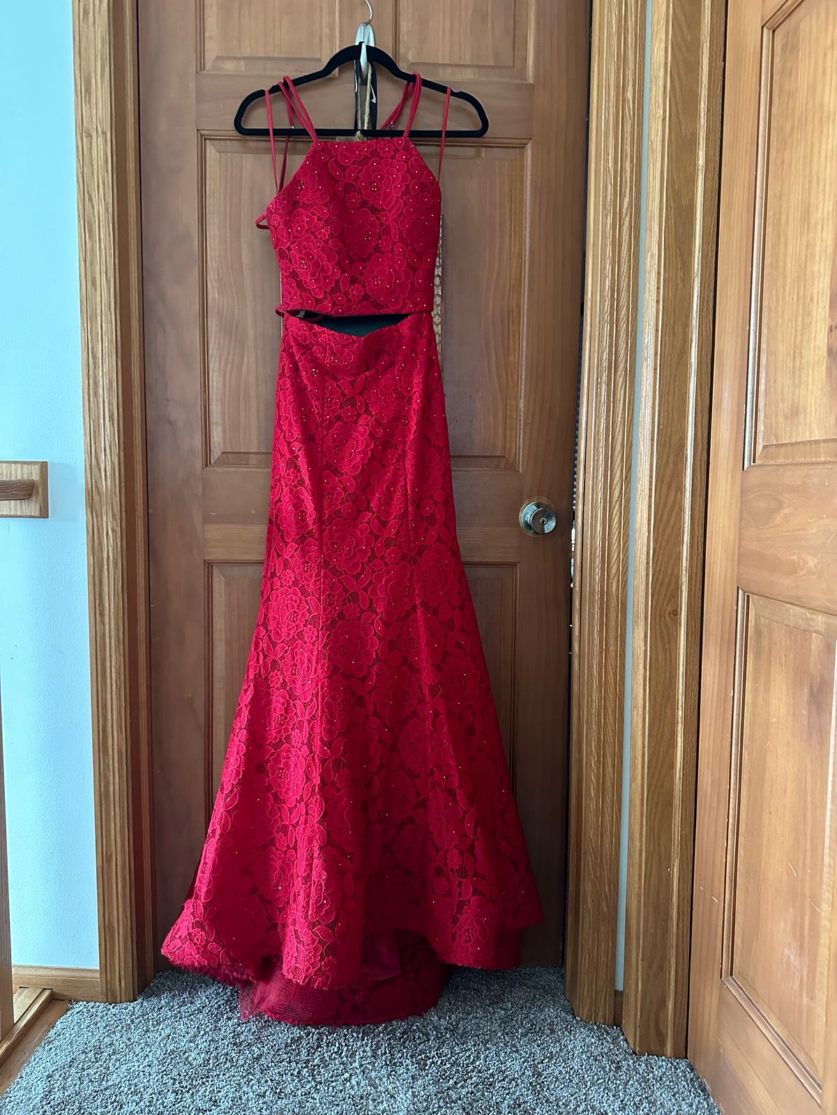 La Femme Size 6 Prom High Neck Red Mermaid Dress on Queenly