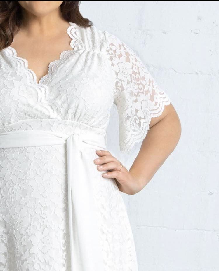 Kiyonna Size 14 Lace White A-line Dress on Queenly