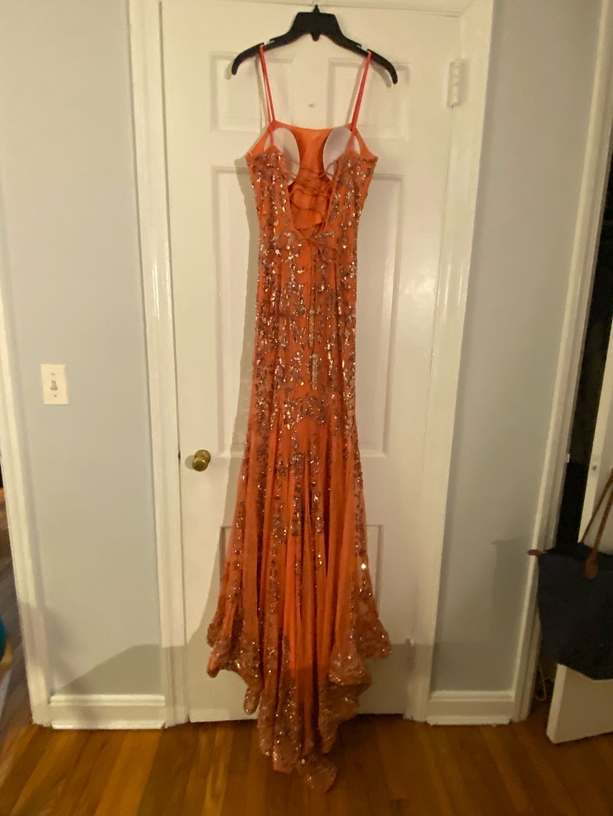 Style 53452 Sherri Hill Size 2 Prom Orange Dress With Train on Queenly