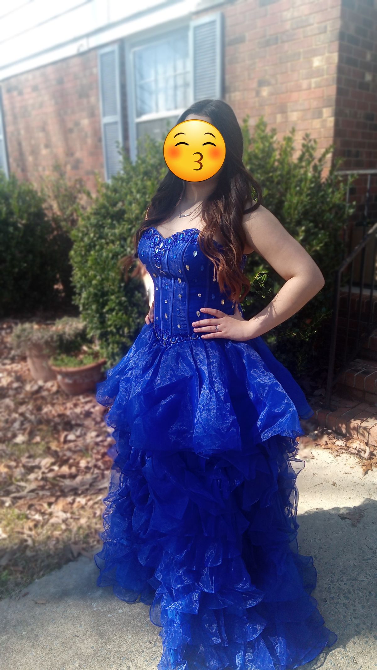 Size 8 Prom Lace Blue Ball Gown on Queenly