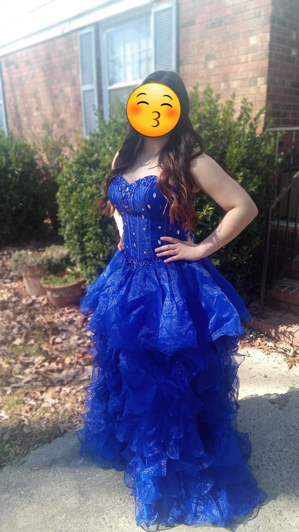Size 8 Prom Lace Blue Ball Gown on Queenly