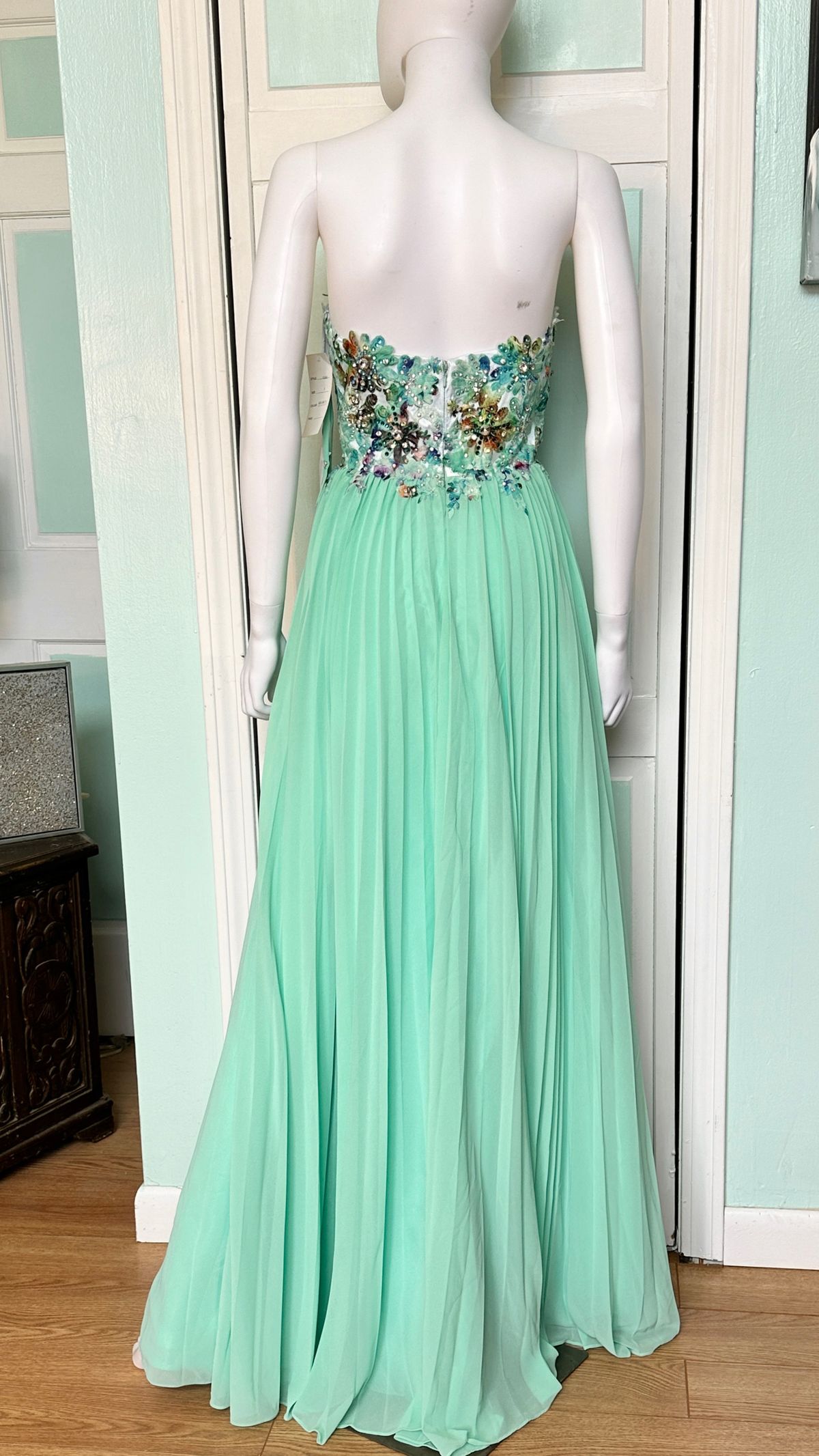 Style 15193 Envious Couture Size 8 Prom Strapless Sequined Turquoise Green A-line Dress on Queenly
