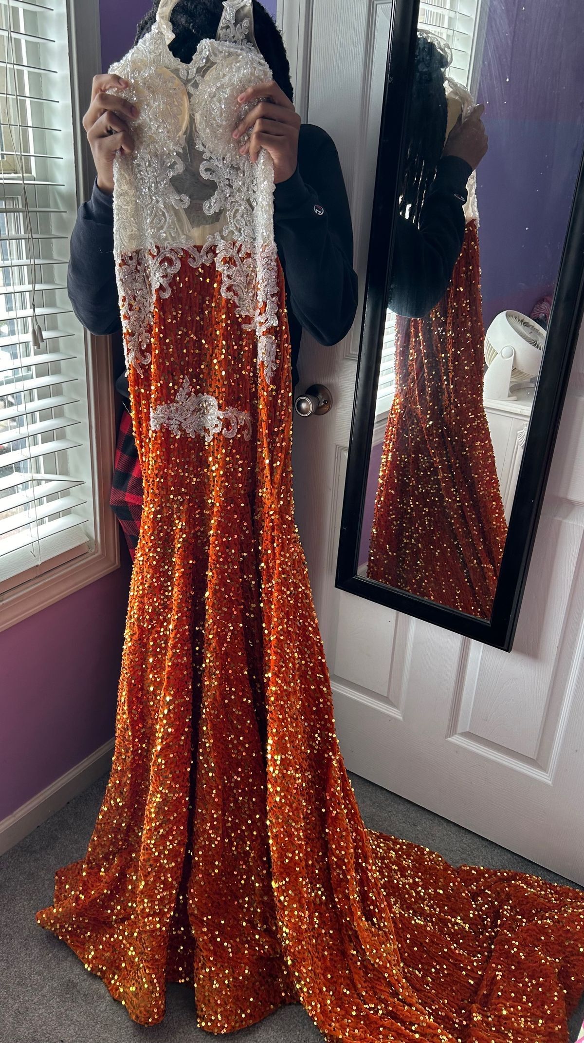 Size 6 Prom Halter Orange Mermaid Dress on Queenly