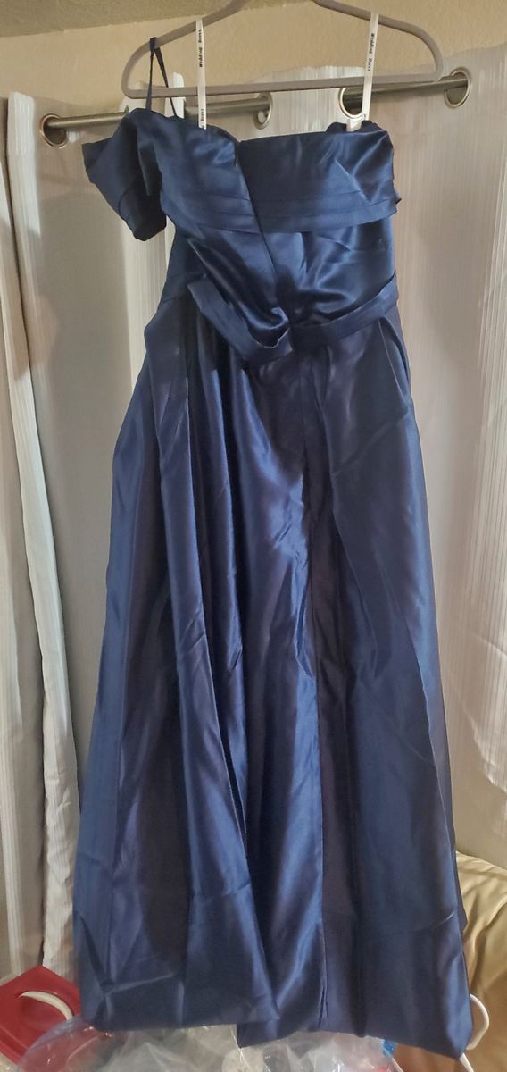 Plus Size 16 Bridesmaid Off The Shoulder Blue Floor Length Maxi on Queenly