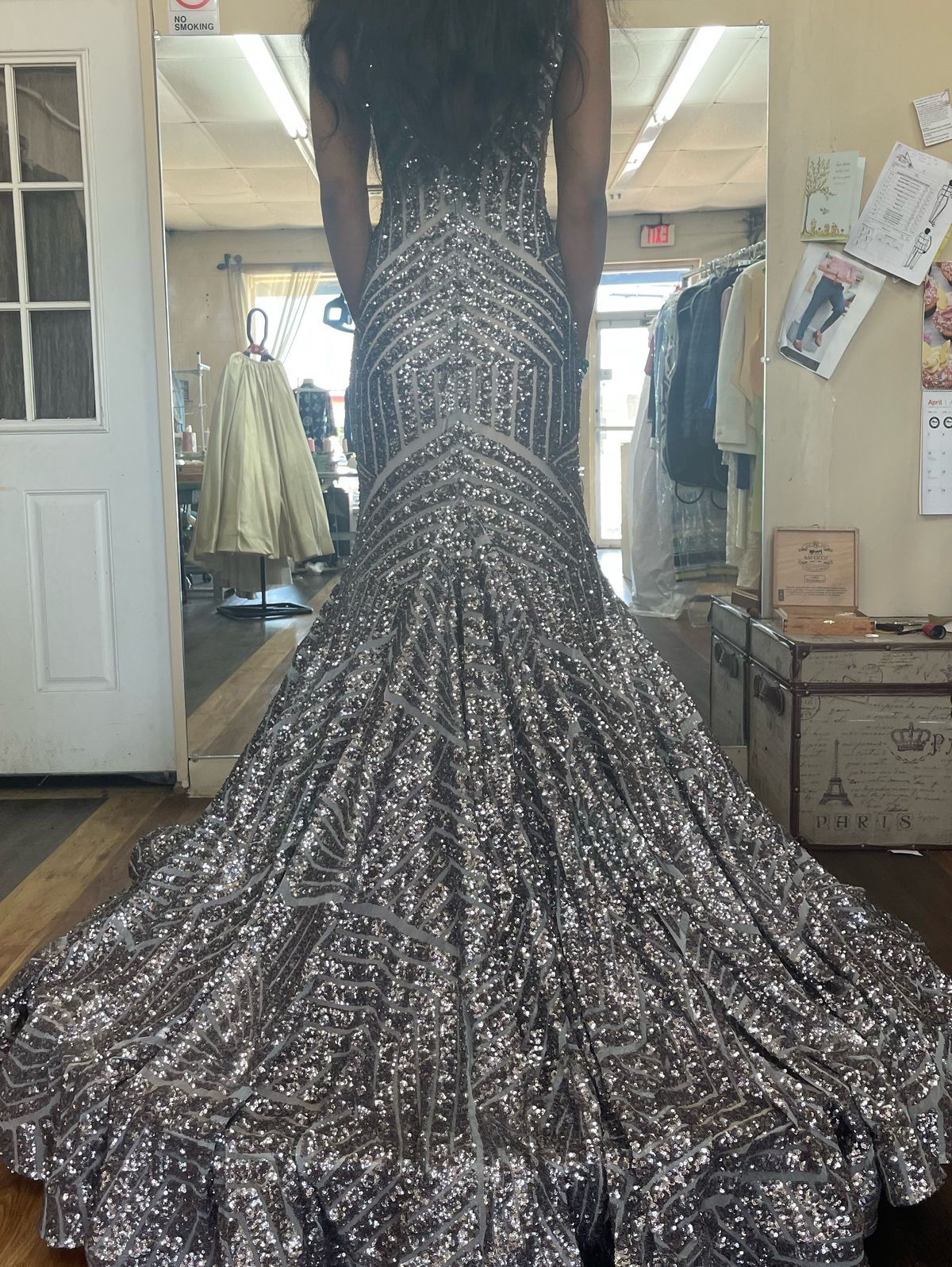 Size 0 Prom Silver Dress With Train on Queenly