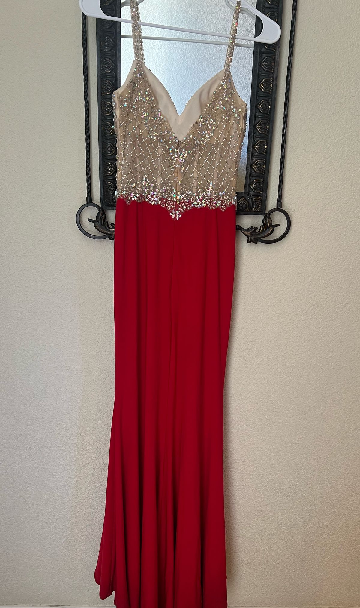 Camille La Vie Size 00 Prom Plunge Red Mermaid Dress on Queenly