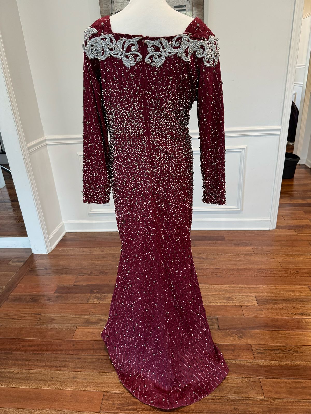 Plus Size 16 Long Sleeve Burgundy Red Mermaid Dress on Queenly