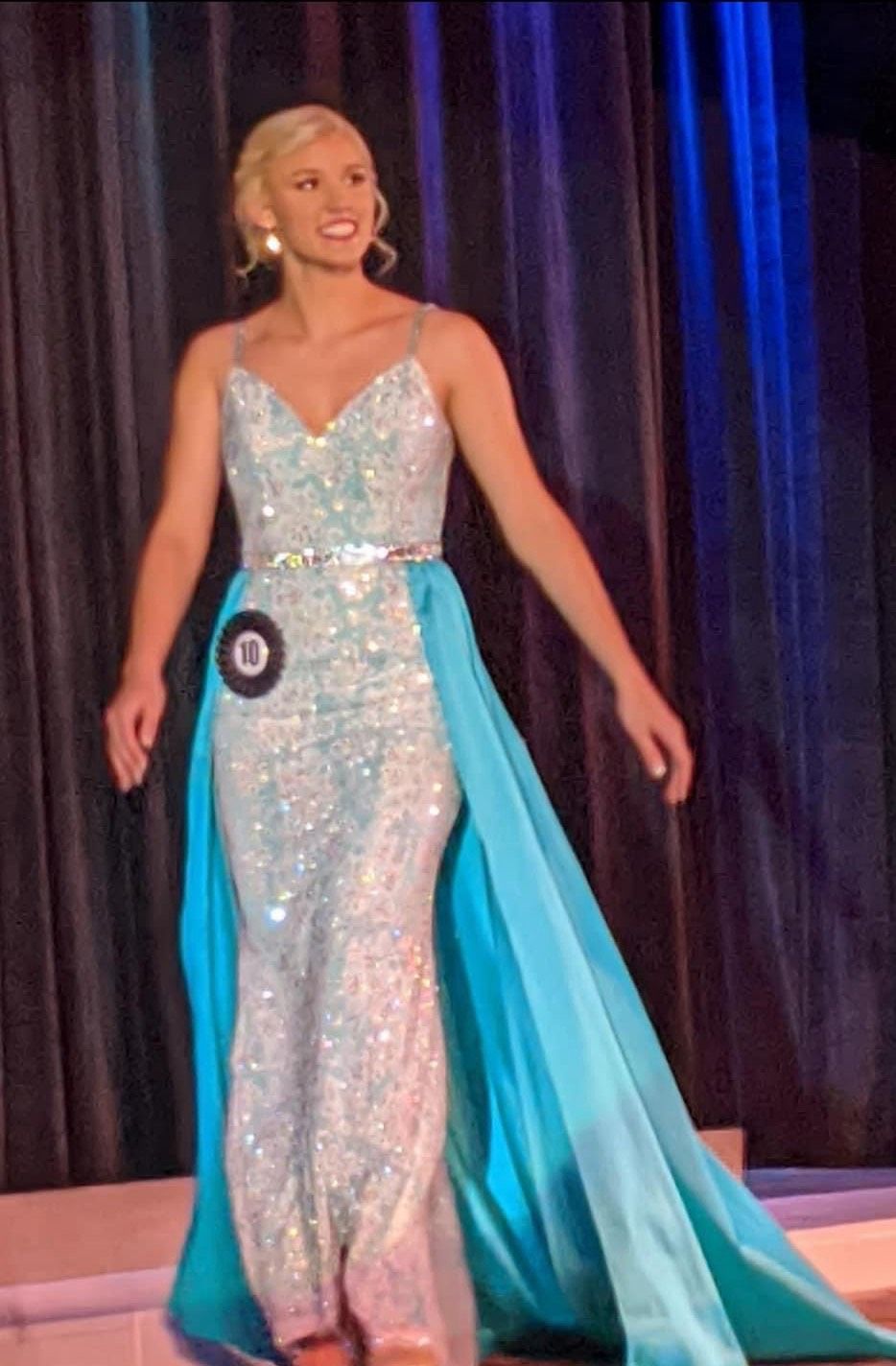 Style 7242 Johnathan Kayne Size 8 Prom Plunge Blue Ball Gown on Queenly