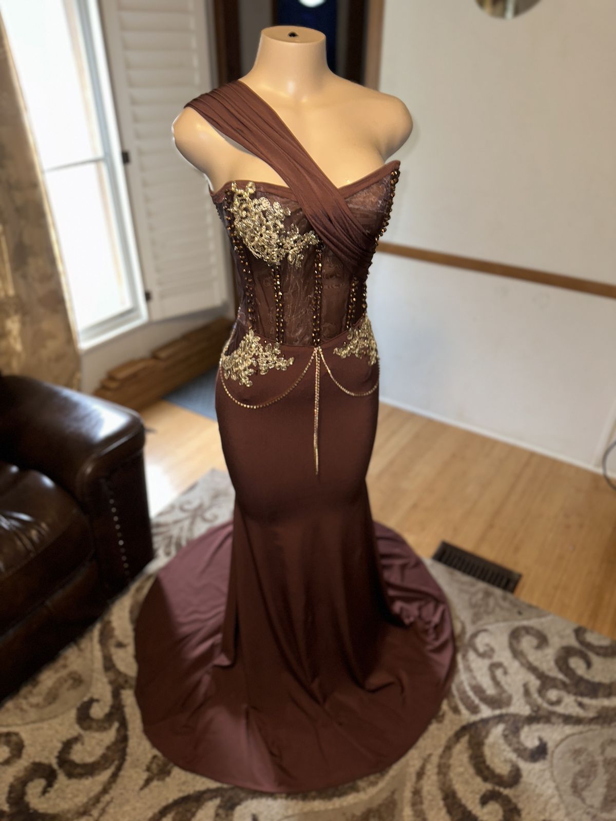 Size 6 Prom Strapless Brown Mermaid Dress on Queenly