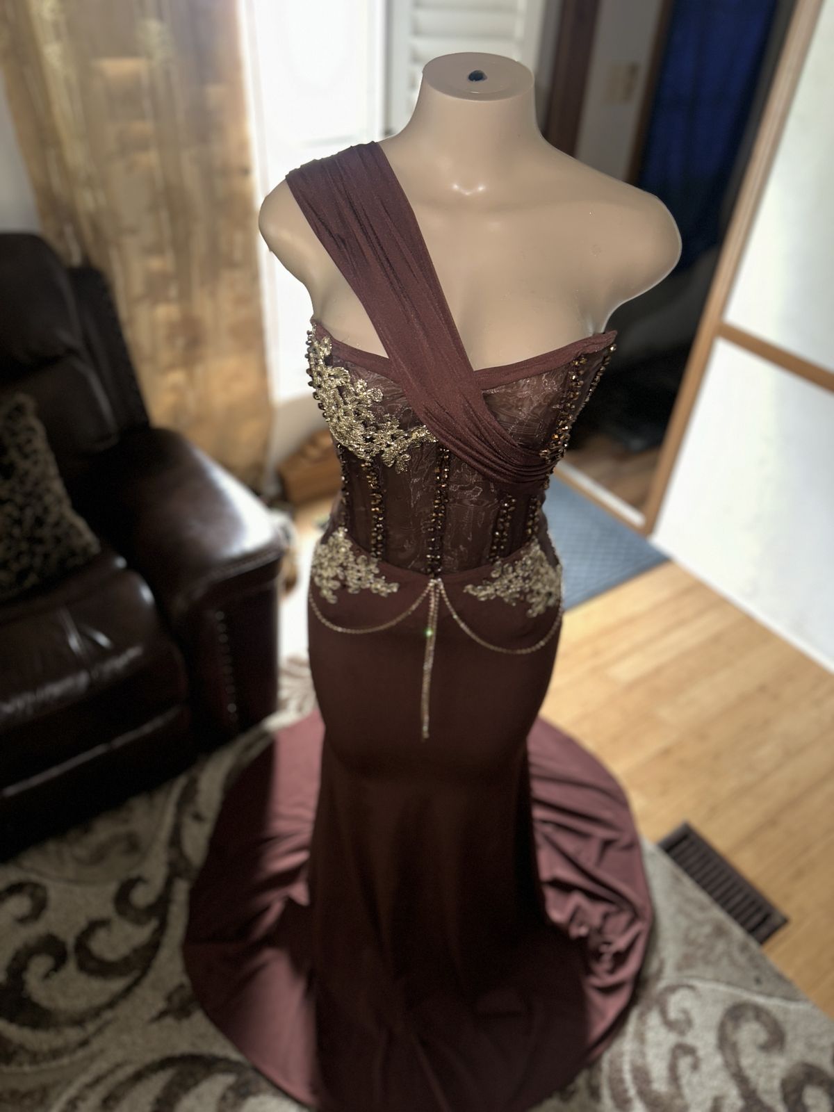 Size 6 Prom Strapless Brown Mermaid Dress on Queenly