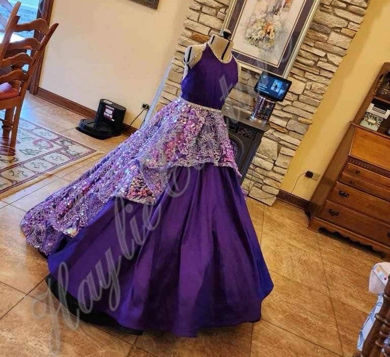 Custom Girls Size 8 Pageant Halter Purple Ball Gown on Queenly
