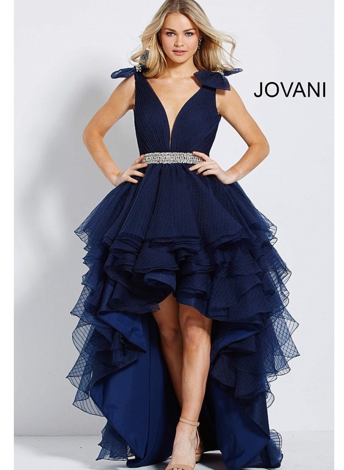 Style 31884 Jovani Size 4 Prom Plunge Blue Ball Gown on Queenly