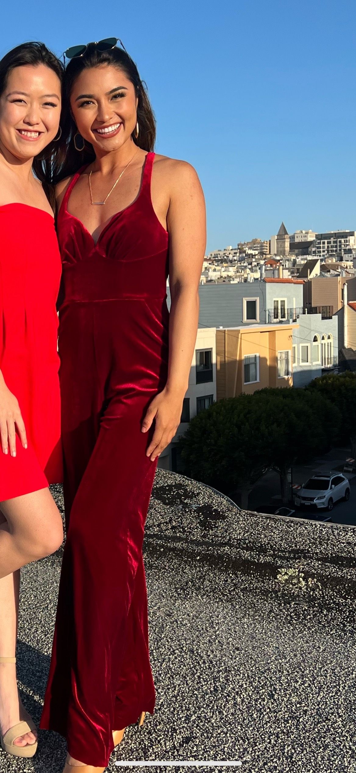 Size S Prom Plunge Velvet Red Formal Jumpsuit on Queenly